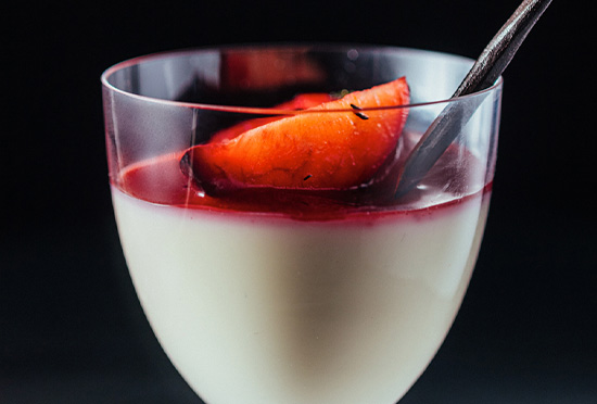 image for Lavender Panna Cotta & Roasted Plum Coulis